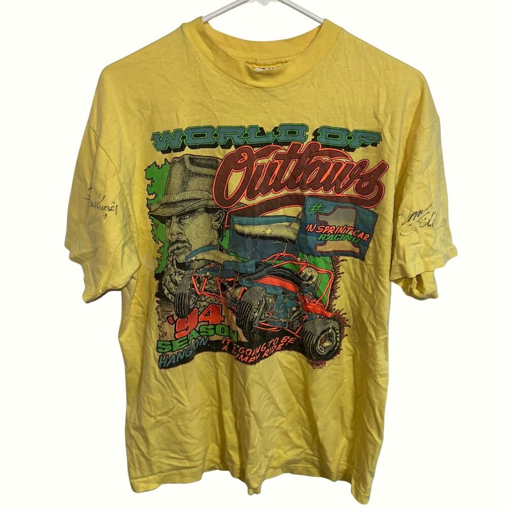 Vintage 1994 World of Outlaws Graphic Tshirt autographed